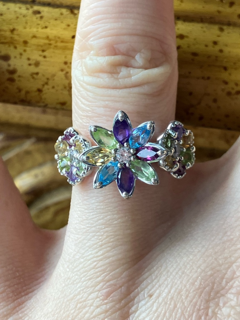 Multi Gemstone Sterling Silver Ring Size 6